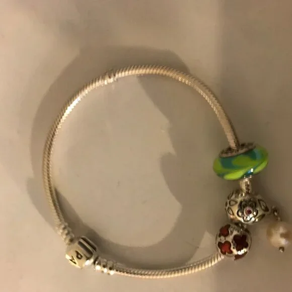 Authentic Pandora Snake Bracelet w/ 3 Charms - Picture 5 of 5